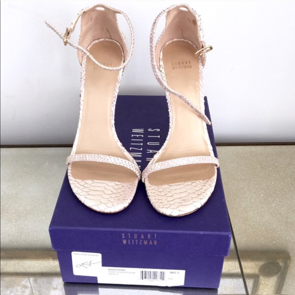Stuart Weitzman Nudist Python Heel Cream - image 2